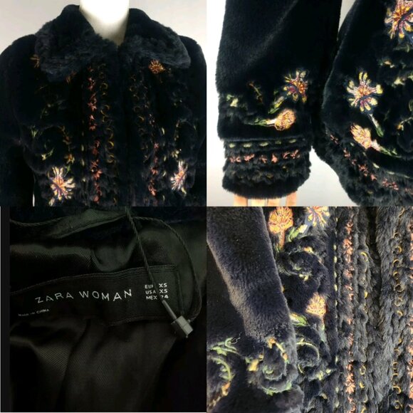ZARA Boho Embroidered Faux Fur Teddy Coat - Picture 8 of 8